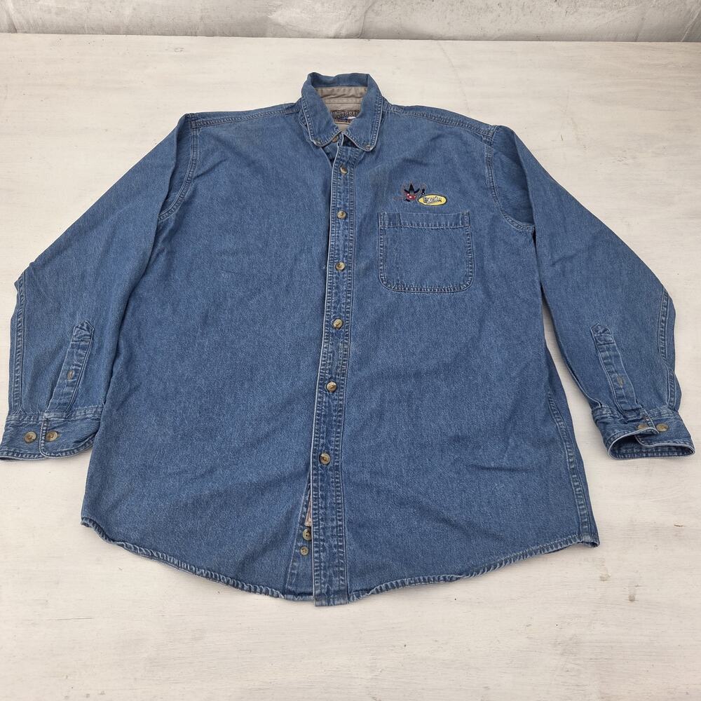 VTG Dunbrooke Upstream Blue Denim Embroidered Button Up Shirt L Long Sleeve